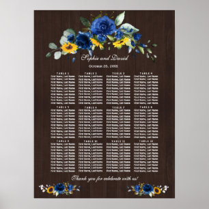 Sunflowers Blue Floral Wedding Barn Seating Chart