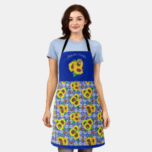 Sunflowers Blue Gingham Apron