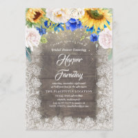 Sunflowers Blue White Rustic Fall Bridal Shower