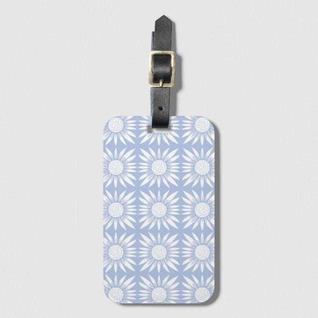 Sunflowers Blue White Tile Pattern Luggage Tag (Front Vertical)