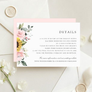 Sunflowers Blush Greenery Wedding Details Card