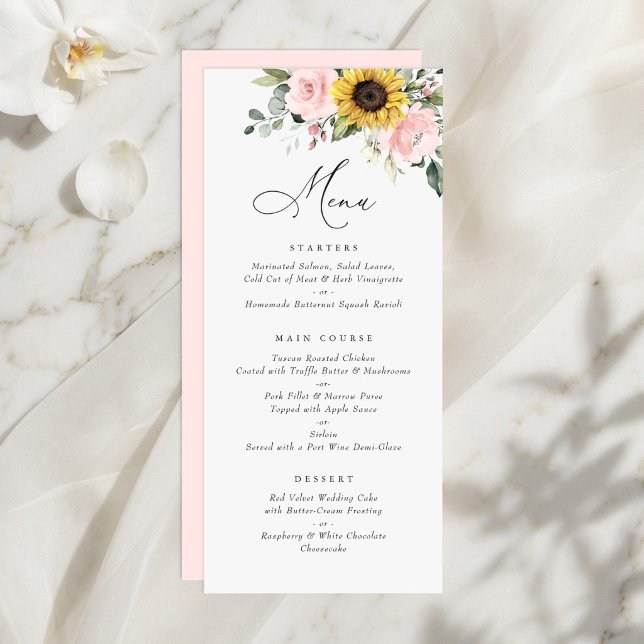 Sunflowers Blush Pink Floral Greenery Wedding Menu (Creator Uploaded)