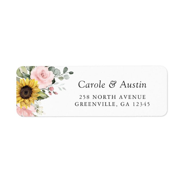 Sunflowers Blush Pink Floral Return Address Label (Front)