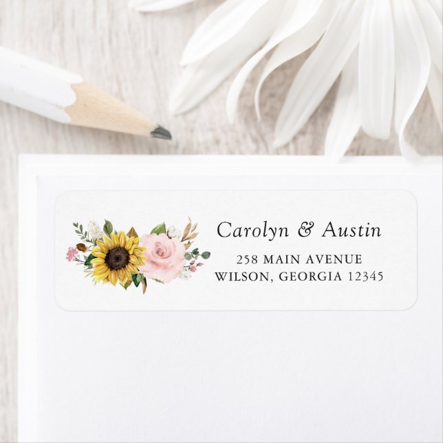 Sunflowers Blush Pink Floral Return Address Label (Insitu)
