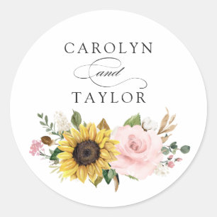 Sunflowers Blush Pink Floral Romantic Envelope Classic Round Sticker