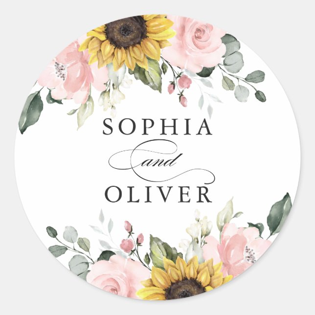 Sunflowers Blush Pink Greenery Envelope Seal (Front)