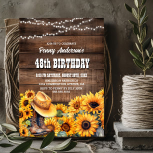 Sunflowers Boots and Cowboy Hat Birthdayd Party Invitation