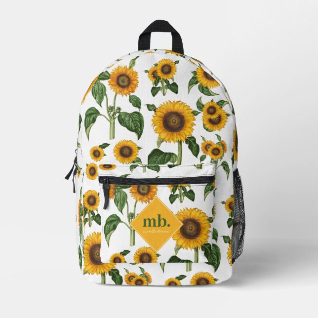 Sunflowers Botanical Foliage Greenery Printed Backpack (Front)