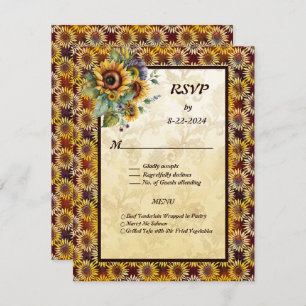 Sunflowers Bouquet Brown Gold  RSVP Card
