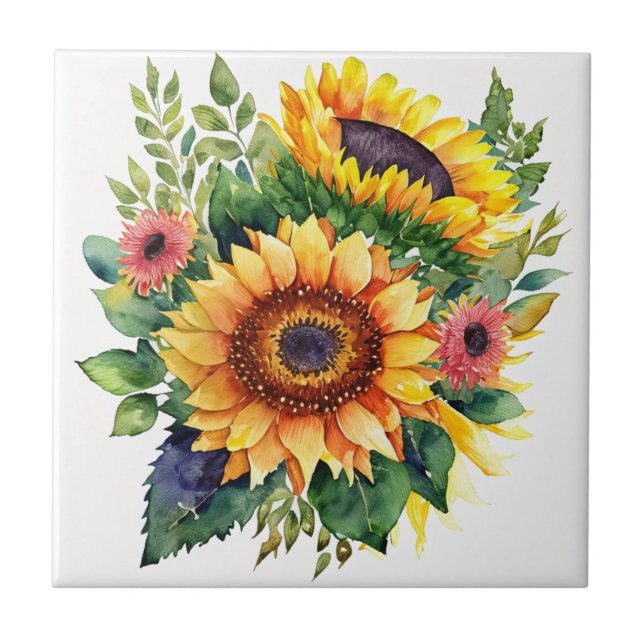 Sunflowers Bouquet - French Country Home Decor Tile (Front)