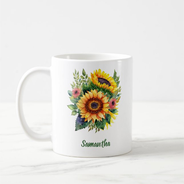 Sunflowers Bouquet - Personalised Coffee Mug (Left)
