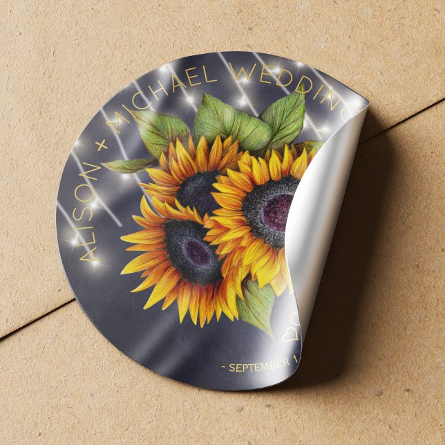 Sunflowers bouquet rustic chalkboard wedding classic round sticker (Creator Uploaded)