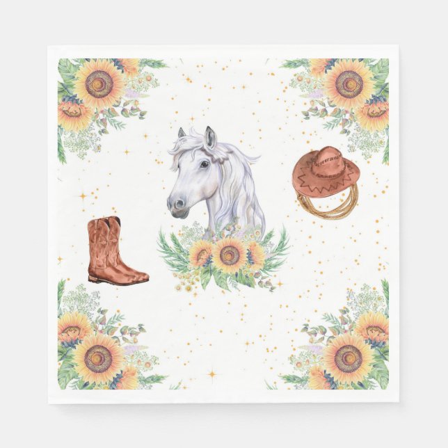 Sunflowers Boy Horse Birthday Party Napkin (Front)