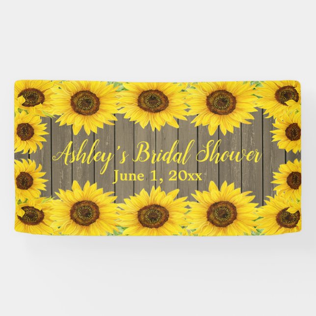 Sunflowers Bridal Shower Backdrop Rustic Wood Prop Banner (Horizontal)