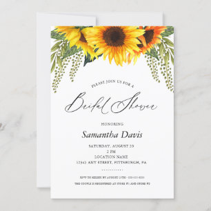 Sunflowers Bridal Shower Elegant Script Invitation