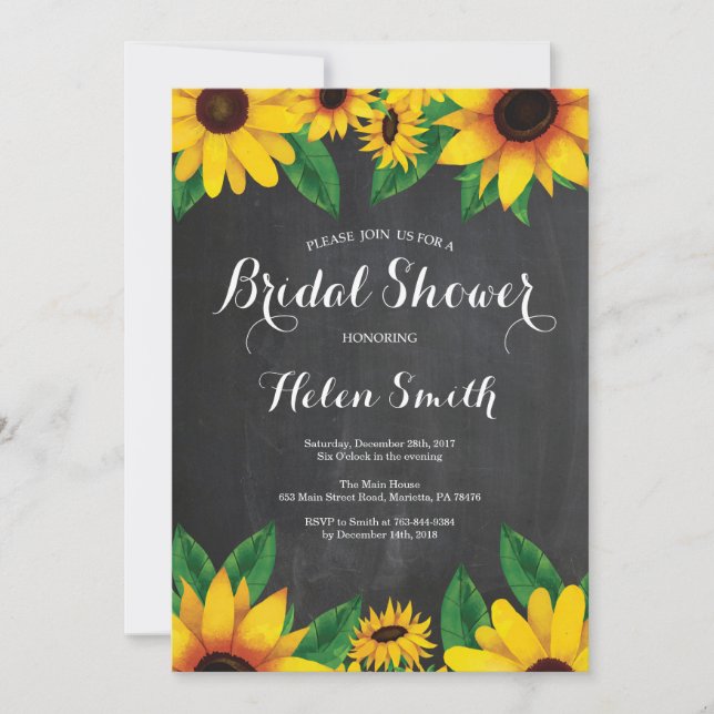 Sunflowers Bridal Shower Invitation Chalkboard (Front)