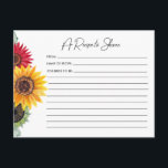 Sunflowers Bridal Shower Recipe Card<br><div class="desc">Sunflower Bridal Shower Recipe Card - share your favourite recipe with the bride to be. Bridal Shower Recipe Card coordinates with other items in the collection. Recipe card features vibrant sunflowers with pretty script typography. Card has plenty of room on both sides for guests to share their favourite recipe. Recipe...</div>