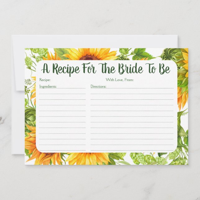 Sunflowers Bridal Shower Recipe Card (Front)
