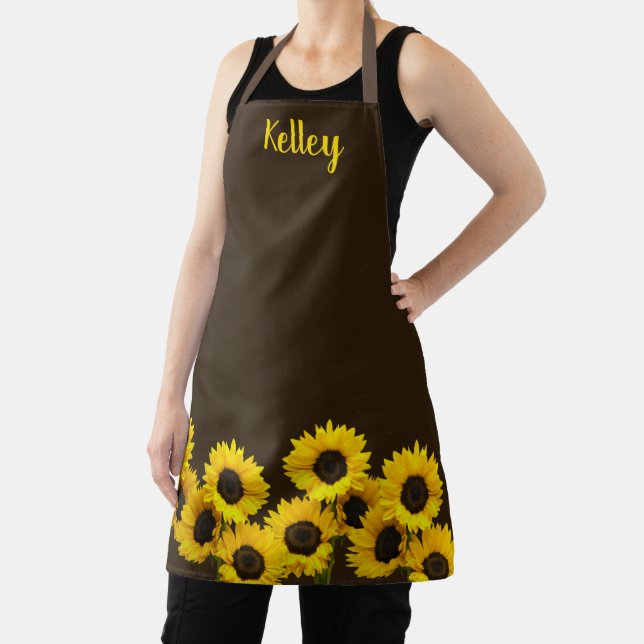 Sunflowers Brown Personalised Apron (Insitu)