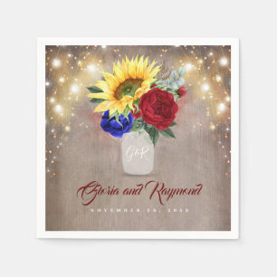 Sunflowers - Burgundy and Navy Blue Rustic Fall Napkin