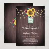 Sunflowers Burgundy Floral Mason Jar Bridal Shower