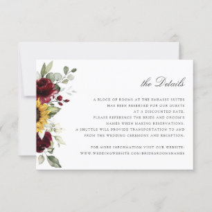 Sunflowers Burgundy Floral Wedding Details Card