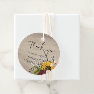 Sunflowers Burgundy Marsala Cheap Budget Wedding Favour Tags
