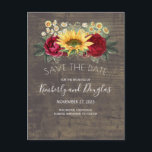 Sunflowers & Burgundy Red Rose Fall Save the Date Announcement Postcard<br><div class="desc">Baby's breath,  daisies,  burgundy red roses,  sunflowers rustic country fall save the date postcards</div>