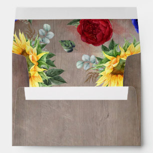 Sunflowers Burgundy Red Roses Navy Blue Rustic Envelope