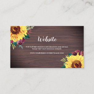 Sunflowers Burgundy Rose Wood Wedding Website Card