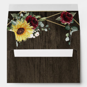 Sunflowers Burgundy Roses Rustic Geometric Wedding Envelope