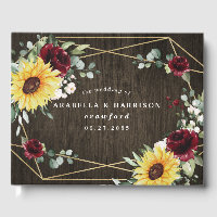 Sunflowers Burgundy Roses Rustic Geometric Wedding