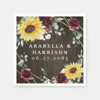 Sunflowers Burgundy Roses Rustic Geometric Wedding