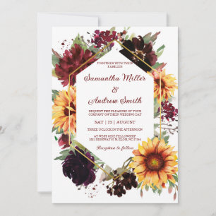 Sunflowers Burgundy Wedding Design Template