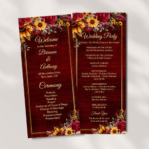 Sunflowers burgundy wedding program menu