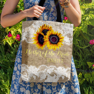 Sunflowers burlap lace wedding mother of the bride tote bag