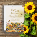 Sunflowers Butterflies 90th Birthday Party Invitation<br><div class="desc">Elegant sunflowers and butterflies women's 90th birthday party invitation.  Contact me for assistance with your customisations or to request additional matching or coordinating Zazzle products for your party.</div>