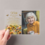 Sunflowers Butterflies 90th Birthday Party Photo Acrylic Invitations<br><div class="desc">Elegant sunflowers and butterflies women's clear acrylic 90th birthday party photo invitation.  Contact me for assistance with your customisations or to request additional matching or coordinating Zazzle products for your party.</div>