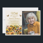 Sunflowers Butterflies 90th Birthday Party Photo Invitation<br><div class="desc">Elegant sunflowers and butterflies women's 90th birthday party photo invitation.  Contact me for assistance with your customisations or to request additional matching or coordinating Zazzle products for your party.</div>