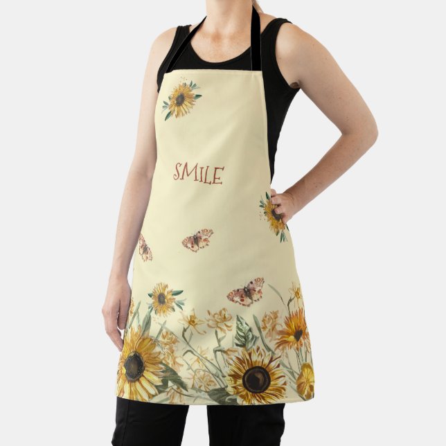 Sunflowers & Butterflies on Creamy Yellow  Apron (Insitu)