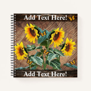 Sunflowers Butterflies Rustic Barn Board Notebook