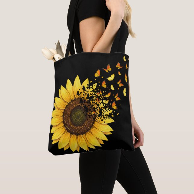 Sunflowers Butterflies Tote Bag (Close Up)
