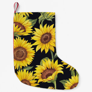 Sunflowers, butterflies, watercolor black backgrou small christmas stocking