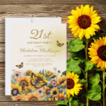 Sunflowers Butterflies Women's 21st Birthday Party Invitation<br><div class="desc">Elegant sunflowers and butterflies women's 21st birthday party invitation.  Contact me for assistance with your customisations or to request additional matching or coordinating Zazzle products for your party.</div>