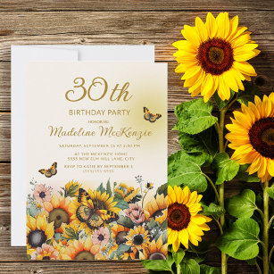 Sunflowers Butterflies Women's 30th Birthday Party Invitation