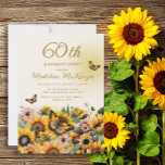 Sunflowers Butterflies Women's 60th Birthday Party Invitation<br><div class="desc">Elegant sunflowers and butterflies women's 60th birthday party invitation.  Contact me for assistance with your customisations or to request additional matching or coordinating Zazzle products for your party.</div>