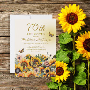 Sunflowers Butterflies Women's 70th Birthday Party Invitation