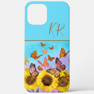Sunflowers Butterfly Pattern Monogrammed Initials iPhone 12 Pro Max Case