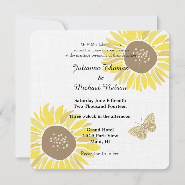 Sunflowers Butterfly Wedding Invitation (Front)