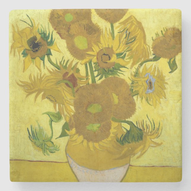 Sunflowers by Vincent Van Gogh Stone Coaster (Front)